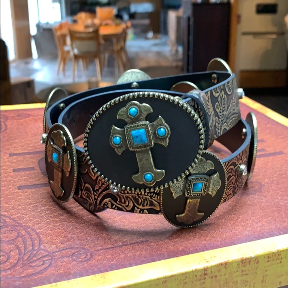 Western Cross turquoise concho belt